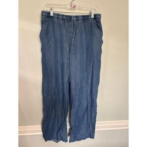 Linea Donna Chambray Pull-On Pants Women’s 1X Blue Lightweight Wide Leg Casual